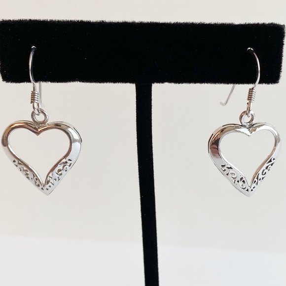 Sterling Silver Heart Pierced Dangle Earrings - Picture 8 of 8